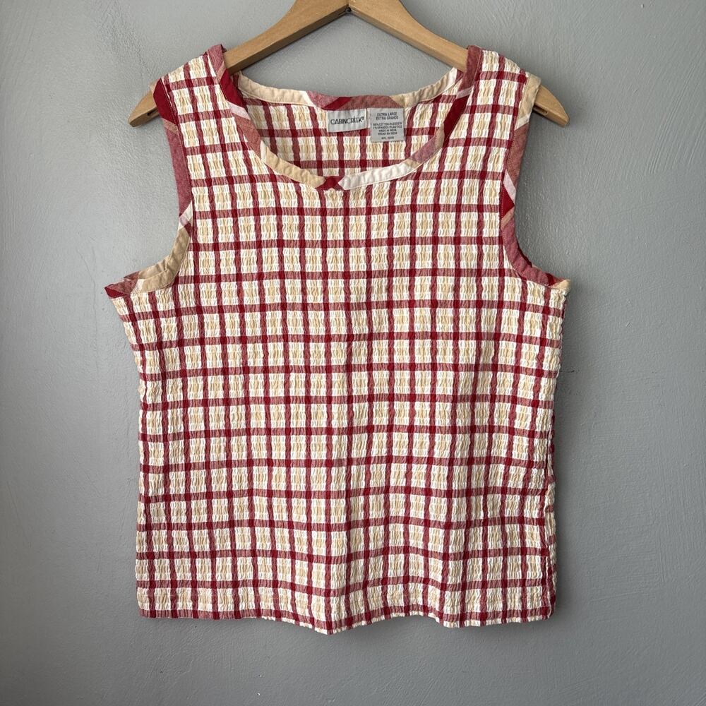Cabin Creek Tank Top Size XL Sleeveless Smocked Plaid Country Grandma Casual